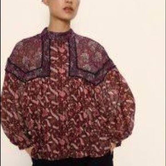 Zara Burgundy Floral Blouse - Picture 7 of 15